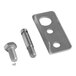 A metal plate with holes and a pair of screws and nuts.