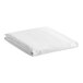 A folded white queen size cotton and polyester flat sheet.