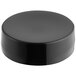 A black circular Continuous Thread Flat Lid with a foam liner on a white background.