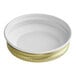 A white plastic lid with a gold cap on a white background.