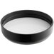 A black bowl with a white circle on the rim.