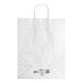 A white paper shopping bag with handles.