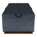 A sapphire blue rectangular protective cover designed for large fire pits, measuring 50 by 30 by 18 inches.