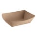 A brown paper tray with a curved edge.