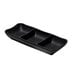 A black rectangular Elite Global Solutions melamine tray with three compartments.