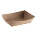 A brown rectangular paper tray with a curved edge.