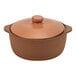 An Arcoroc Maria Portugal Terra Sienna stoneware casserole dish with lid, a brown bowl with a lid.