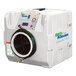 The white box with a black circle and a black hose containing a Novatek BioKlean KleanAir 700 air purifier.