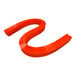 A red plastic strip with a curved top on a white background.