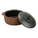 A brown Arcoroc Maria Portugal stoneware casserole dish with a lid.