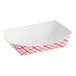 A white and red paper tray with a red and white checkered pattern.