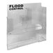A clear plastic display case with black text that reads "Quick Dam Wall-Mount Water Control Dispenser" for flood control.