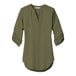 A deep olive Port Authority blouse with rolled short sleeves and a v-neck.