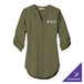 A Port Authority deep olive green women's 3/4 sleeve tunic blouse with white logo text.