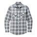 A Port Authority long sleeved unisex flannel shirt in grey and white plaid.
