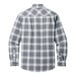 A back view of a grey and white plaid Port Authority flannel shirt.