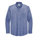 A Brooks Brothers long sleeve cobalt blue pinpoint dress shirt.