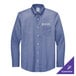 A long sleeved blue button up Brooks Brothers dress shirt with the logo on the chest.