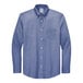 A Brooks Brothers cobalt blue long sleeve pinpoint dress shirt.