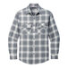 A Port Authority unisex long sleeve flannel shirt in grey and white plaid.