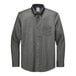 A Brooks Brothers long sleeve black pinpoint dress shirt with a collar.