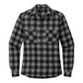 A black and grey plaid Port Authority women's flannel shirt.