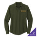 A Mercer+Mettle women's long sleeve green crepe camp blouse with a logo.