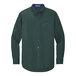 A Port Authority dark green and navy unisex long sleeve dress shirt with button up.
