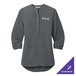 A graphite grey Port Authority women's 3/4 sleeve tunic blouse with the word 'empower' on it.