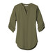 A deep olive green Port Authority blouse with rolled short sleeves and a v-neck.