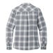 A back view of a Port Authority women's grey and white plaid flannel shirt.