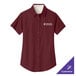 A Port Authority women's short sleeve shirt in maroon and white.