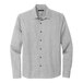 A Mercer+Mettle Gusty Gray long sleeve dress shirt with buttons and a button down collar.