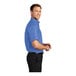 A man wearing a Port Authority ultramarine blue short sleeve dress shirt.