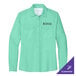 A customizable bright seafoam long sleeve Port Authority shirt for women.