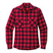 A Port Authority women's red and black plaid flannel shirt.