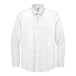 A close up of a white Brooks Brothers long sleeve dress shirt with a button down collar.