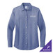 A Brooks Brothers cobalt blue long sleeve dress shirt on a counter.