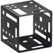 A black steel cube with holes.