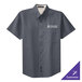 A Port Authority steel gray short sleeve button-up dress shirt.
