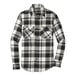 A Port Authority black and white plaid flannel shirt with a pocket.