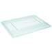 A Carlisle clear plastic lid for a rectangular food storage box.