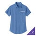 A Port Authority women's short sleeve shirt in ultramarine blue with white text.