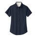 A dark blue and light stone Port Authority ladies' short sleeve button down shirt.