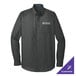 A graphite long sleeve Port Authority dress shirt with a logo on the chest.