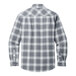 A back view of a grey and white plaid Port Authority flannel shirt.