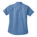 A Port & Company faded blue short sleeve denim button-down shirt for women.