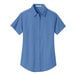 A Port Authority ultramarine blue short sleeve button down shirt for women.