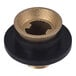 A black and gold brass urinal spud washer with a black rubber base.