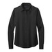 A black Brooks Brothers women's long sleeve button down satin shirt.